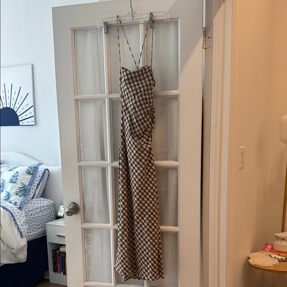 Brown and White Gingham Dress